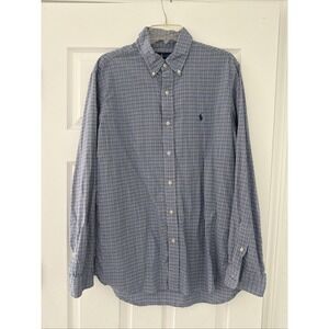 Polo Ralph Lauren Men's L Blue Check Classic Fit Performance Long Sleeve